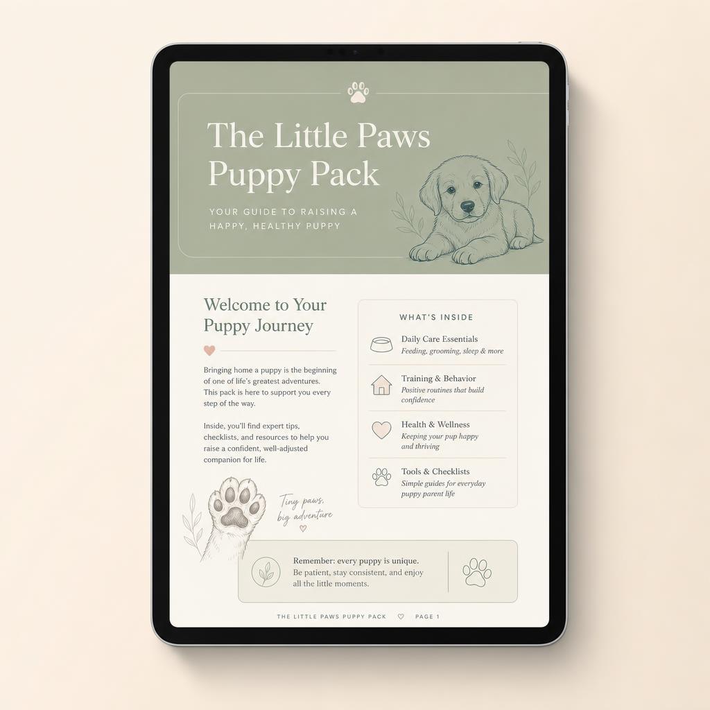 The Little Paws Puppy Pack open on a tablet